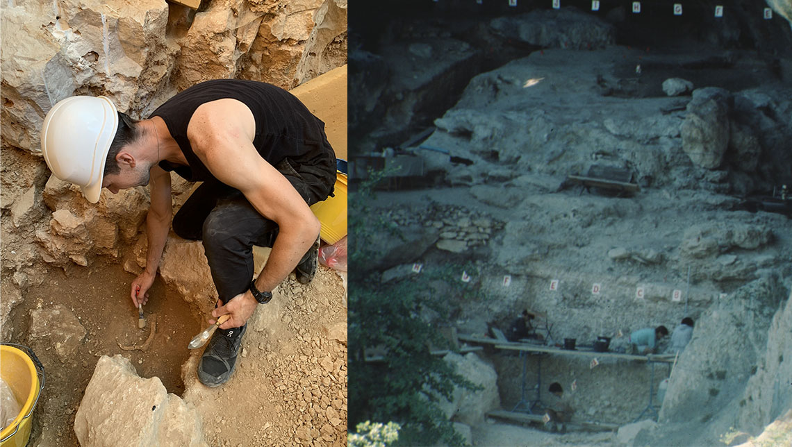 Peter Mears (BSc'20) digging in summer 2022 at the Middle Palaeolithic rock shelter site of Les Auzières, Vaucluse, France. 