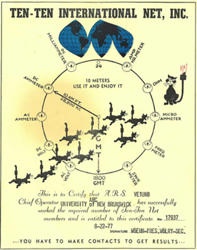 1977 VE1UNB Ten-Ten Certificate